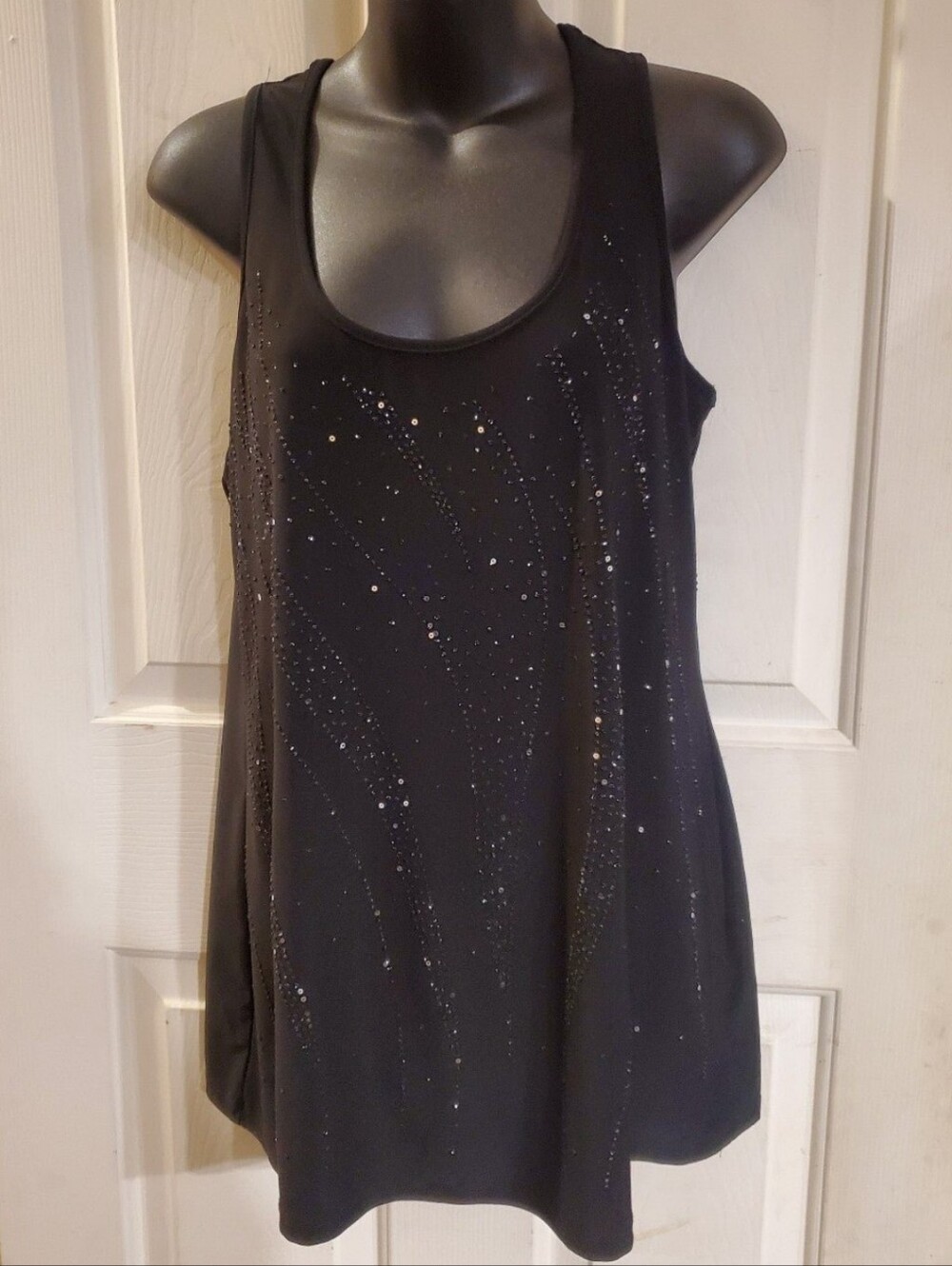 Studio Y Black Scoop Neck Tank with Sparkle Accents